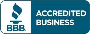 A blue background with the words accredited business